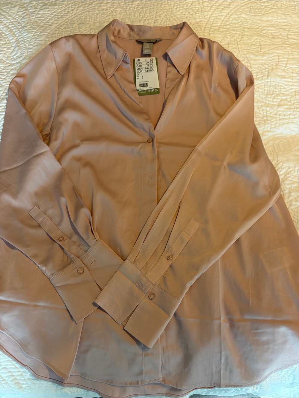 H&M Blush Pink Satin Button-Down Blouse